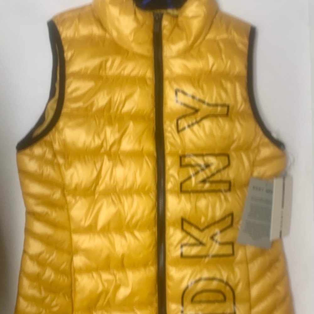 DKNY yellow/gold and black trim puff vest